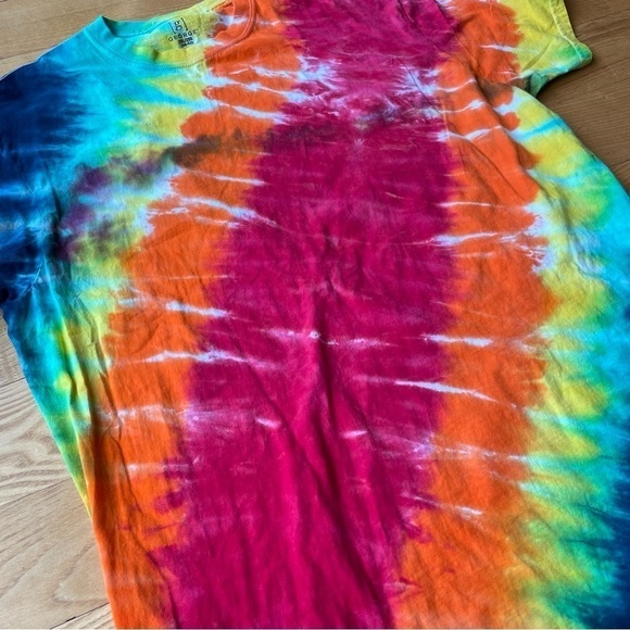 tie dye pride flag diagonal stripe short sleeve tee unisex 2XL crew neck - Picture 3 of 5